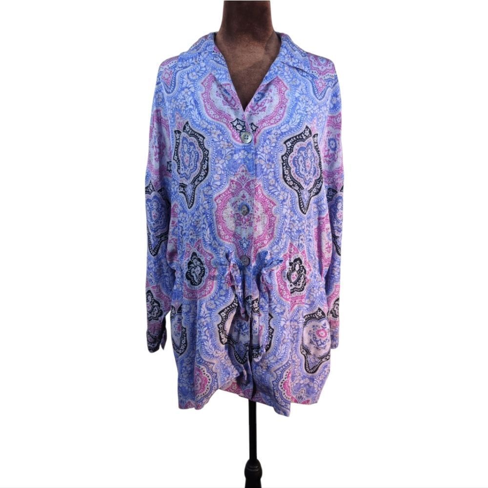 Paisley Print Oversized Short Dress  Tunic Long Sleeve Size S